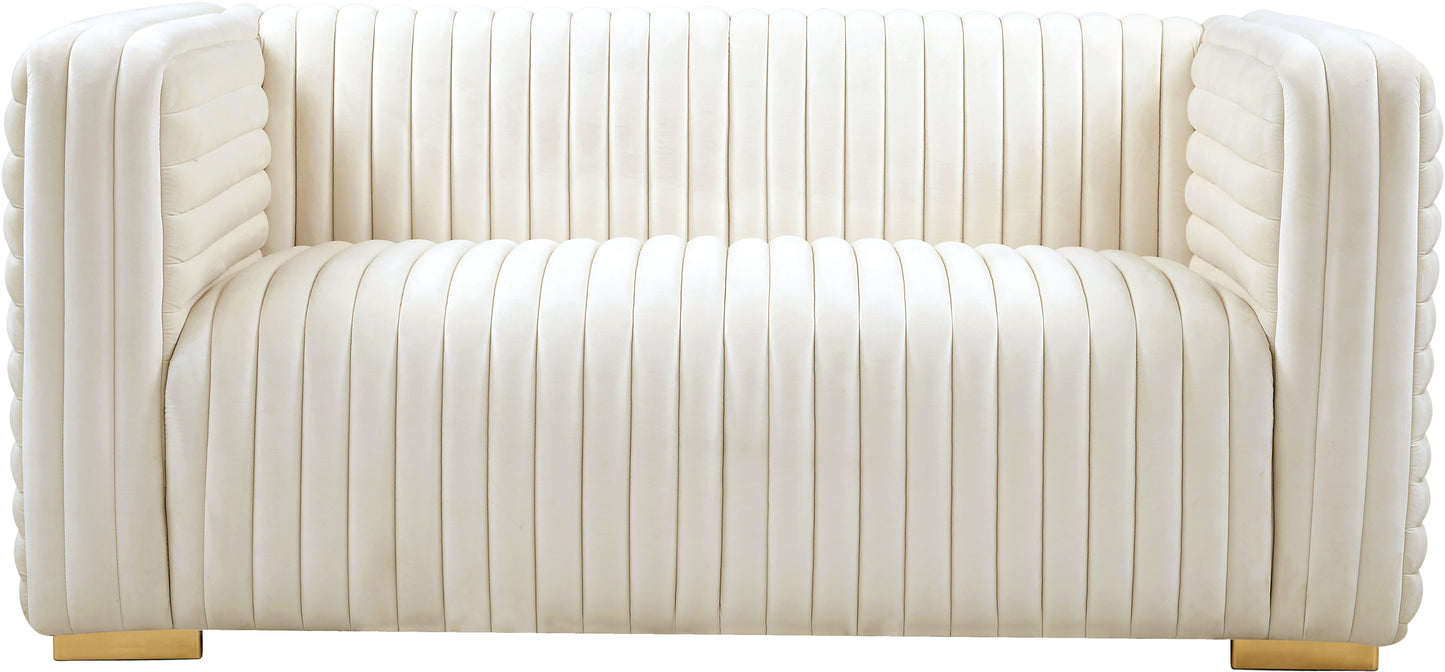 selena cream velvet loveseat l