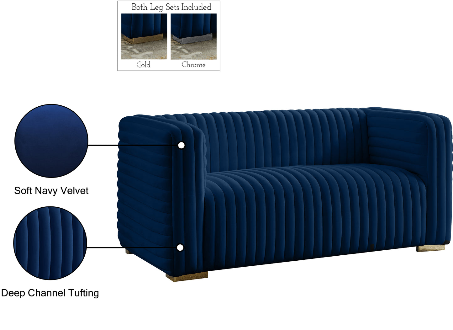 selena navy velvet loveseat l