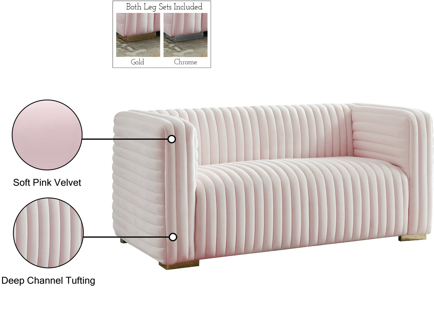 selena pink velvet loveseat l