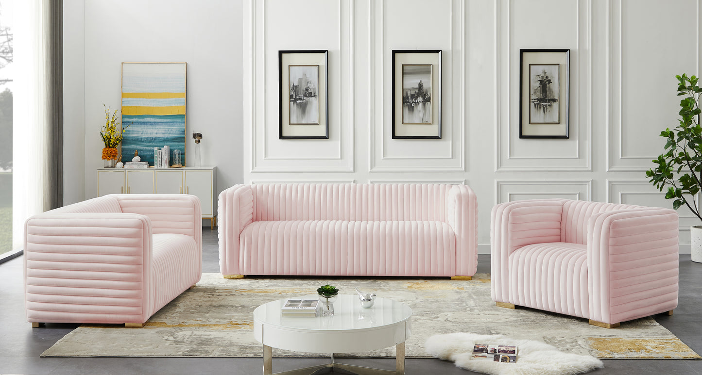 selena pink velvet loveseat l