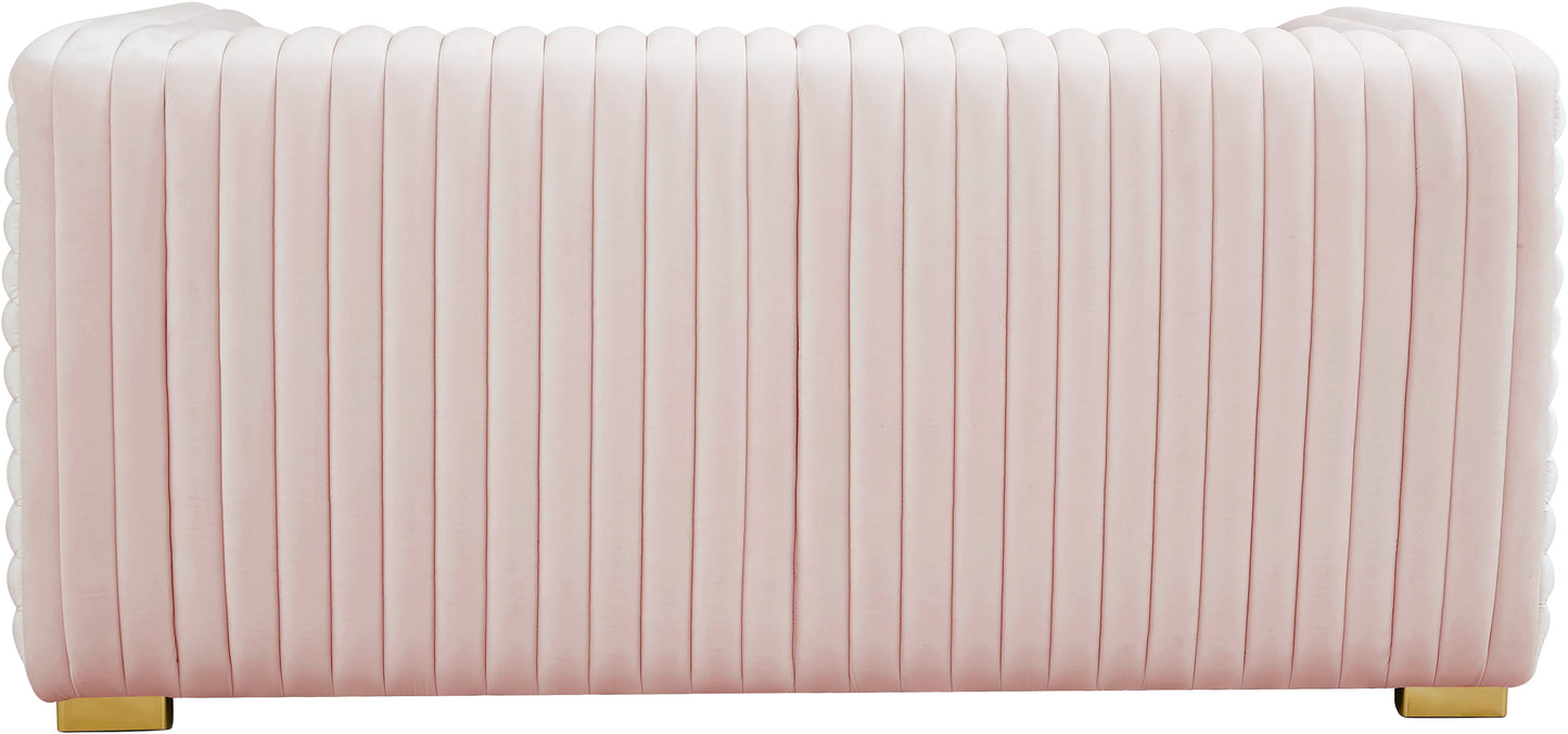 selena pink velvet loveseat l