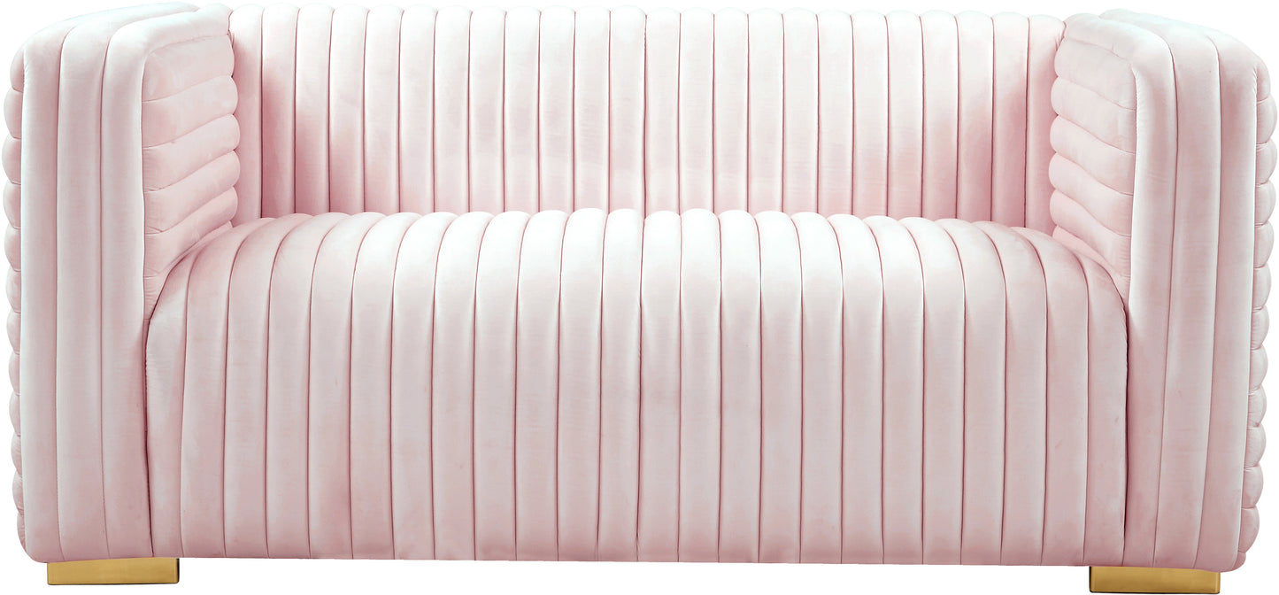 selena pink velvet loveseat l