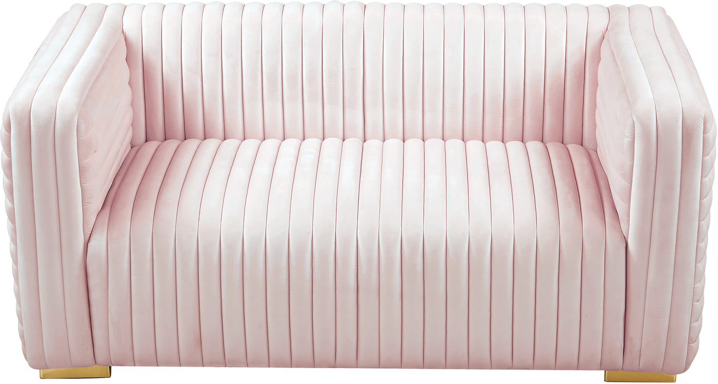 selena pink velvet loveseat l