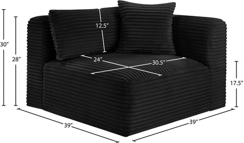 Faye Black Corduroy Performance Fabric Upholstered Corner Chair, 1 Piece