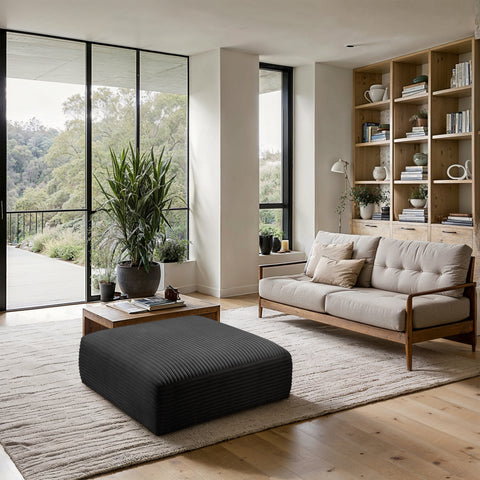 Faye Black Corduroy Performance Fabric Upholstered Ottoman, 1 Piece