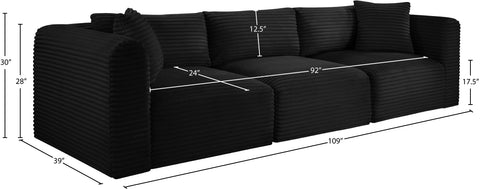 Faye 109" Black Corduroy Performance Fabric Upholstered Sofa, 3-Piece