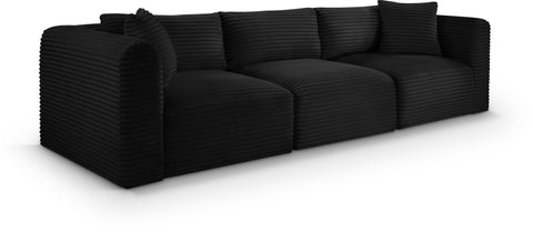 Faye 109" Black Corduroy Performance Fabric Upholstered Sofa, 3-Piece