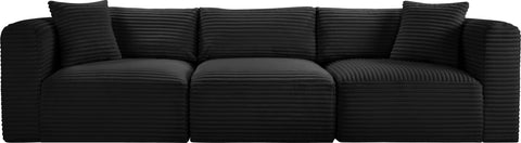 Faye 109" Black Corduroy Performance Fabric Upholstered Sofa, 3-Piece