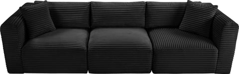 Faye 109" Black Corduroy Performance Fabric Upholstered Sofa, 3-Piece