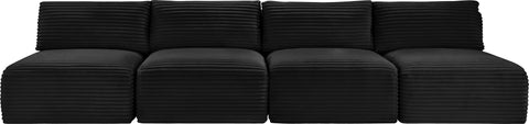 Faye 124" Black Corduroy Performance Fabric Upholstered Armless Sofa, 4-Piece