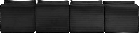 Faye 124" Black Corduroy Performance Fabric Upholstered Armless Sofa, 4-Piece