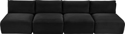 Faye 124" Black Corduroy Performance Fabric Upholstered Armless Sofa, 4-Piece