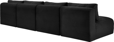 Faye 124" Black Corduroy Performance Fabric Upholstered Armless Sofa, 4-Piece