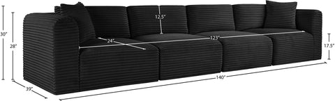 Faye 140" Black Corduroy Performance Fabric Upholstered Sofa, 4-Piece