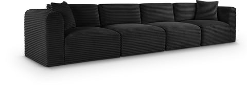 Faye 140" Black Corduroy Performance Fabric Upholstered Sofa, 4-Piece