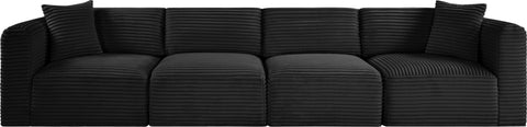 Faye 140" Black Corduroy Performance Fabric Upholstered Sofa, 4-Piece