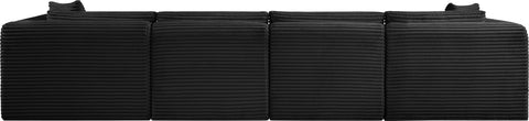 Faye 140" Black Corduroy Performance Fabric Upholstered Sofa, 4-Piece