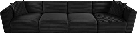 Faye 140" Black Corduroy Performance Fabric Upholstered Sofa, 4-Piece