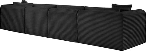 Faye 140" Black Corduroy Performance Fabric Upholstered Sofa, 4-Piece