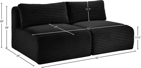 Faye 62" Black Corduroy Performance Fabric Upholstered Armless Loveseat, 2-Piece