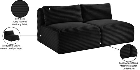 Faye 62" Black Corduroy Performance Fabric Upholstered Armless Loveseat, 2-Piece