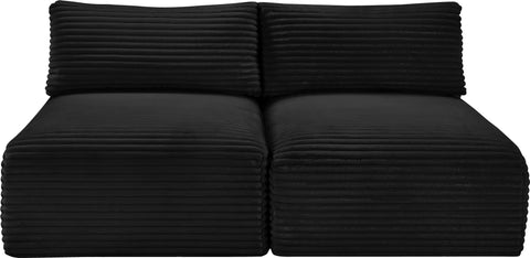 Faye 62" Black Corduroy Performance Fabric Upholstered Armless Loveseat, 2-Piece