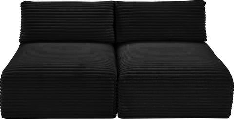 Faye 62" Black Corduroy Performance Fabric Upholstered Armless Loveseat, 2-Piece