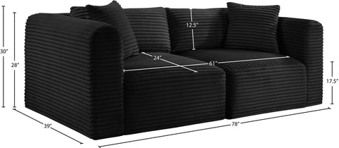 Faye 78" Black Corduroy Performance Fabric Upholstered Sofa, 2-Piece