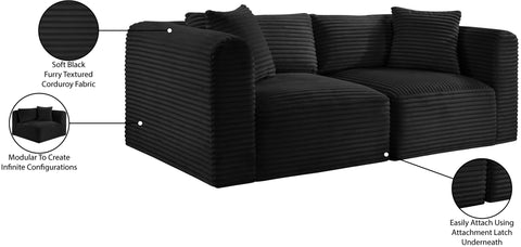Faye 78" Black Corduroy Performance Fabric Upholstered Sofa, 2-Piece