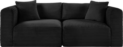 Faye 78" Black Corduroy Performance Fabric Upholstered Sofa, 2-Piece