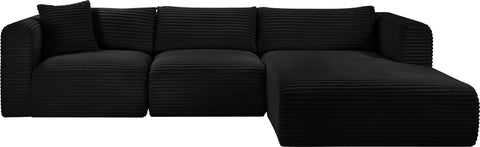 Faye 114" Black Corduroy Performance Fabric Upholstered Sectional, 3-Piece