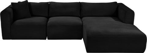 Faye 114" Black Corduroy Performance Fabric Upholstered Sectional, 3-Piece