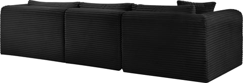 Faye 114" Black Corduroy Performance Fabric Upholstered Sectional, 3-Piece