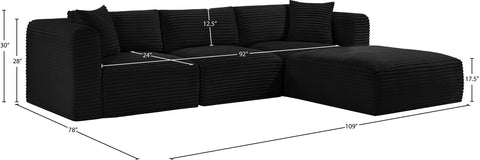 Faye 109" Black Corduroy Performance Fabric Upholstered Sectional, 4-Piece