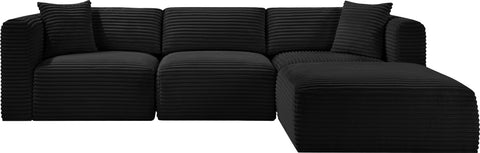 Faye 109" Black Corduroy Performance Fabric Upholstered Sectional, 4-Piece
