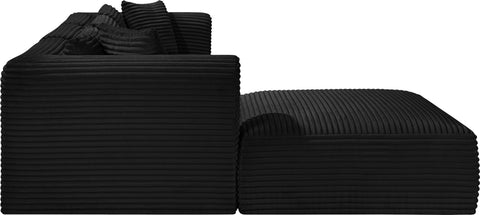 Faye 109" Black Corduroy Performance Fabric Upholstered Sectional, 4-Piece