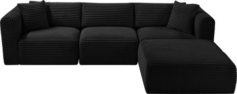 Faye 109" Black Corduroy Performance Fabric Upholstered Sectional, 4-Piece