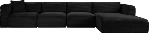 Faye 145" Black Corduroy Performance Fabric Upholstered Sectional, 4-Piece