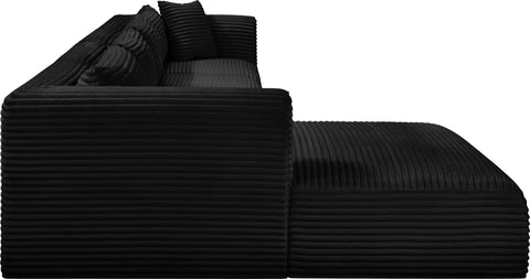 Faye 145" Black Corduroy Performance Fabric Upholstered Sectional, 4-Piece