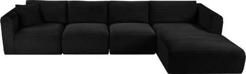 Faye 145" Black Corduroy Performance Fabric Upholstered Sectional, 4-Piece