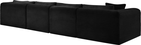 Faye 145" Black Corduroy Performance Fabric Upholstered Sectional, 4-Piece
