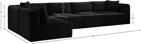 Faye 140" Black Corduroy Performance Fabric Upholstered Sectional, 5-Piece (Style 2)