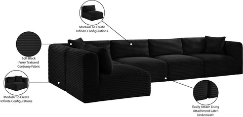 Faye 140" Black Corduroy Performance Fabric Upholstered Sectional, 5-Piece (Style 2)