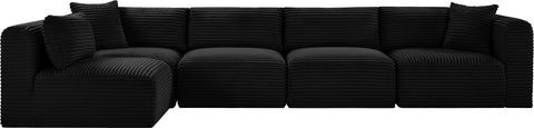 Faye 140" Black Corduroy Performance Fabric Upholstered Sectional, 5-Piece (Style 2)