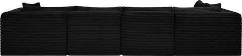 Faye 140" Black Corduroy Performance Fabric Upholstered Sectional, 5-Piece (Style 2)