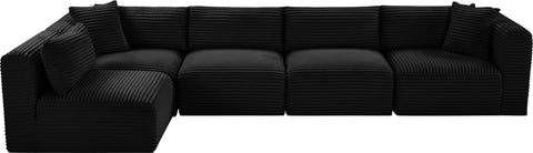 Faye 140" Black Corduroy Performance Fabric Upholstered Sectional, 5-Piece (Style 2)