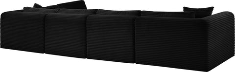 Faye 140" Black Corduroy Performance Fabric Upholstered Sectional, 5-Piece (Style 2)