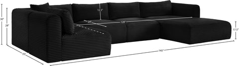 Faye 145" Black Corduroy Performance Fabric Upholstered Sectional, 5-Piece (Style 2)