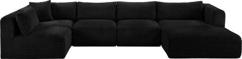 Faye 145" Black Corduroy Performance Fabric Upholstered Sectional, 5-Piece (Style 2)