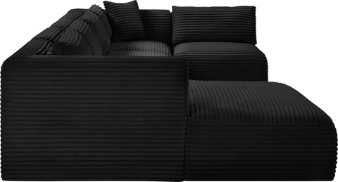 Faye 145" Black Corduroy Performance Fabric Upholstered Sectional, 5-Piece (Style 2)